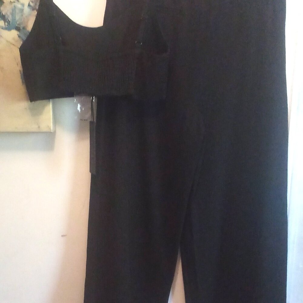 House of Harlow 1960 2PC Black on Black Crystals Denim Crop Top Pantsuit (10)NWT - Picture 5 of 14